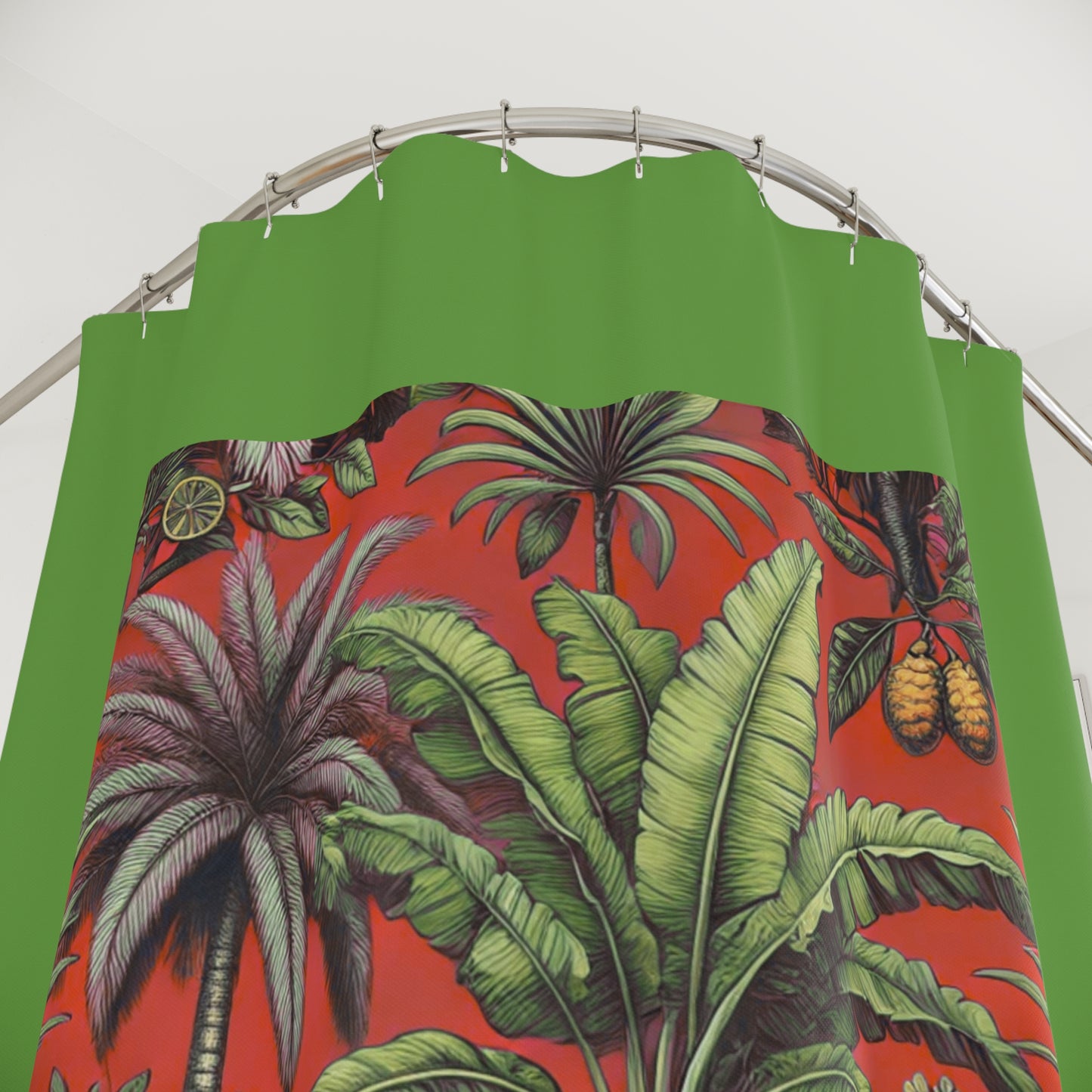 Palm Tree Shower Curtain - Ocean Bathroom Decor / Tropical Fruit/Red, Green