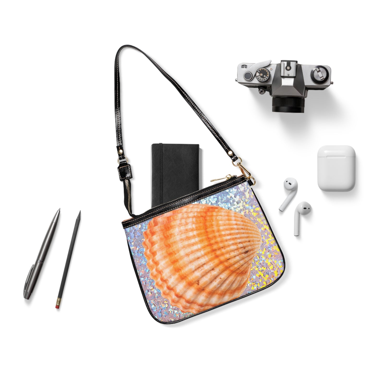 Tropical Beach Small Shoulder Bag | Stylish Crossbody Purse / Disco Orange Scallop