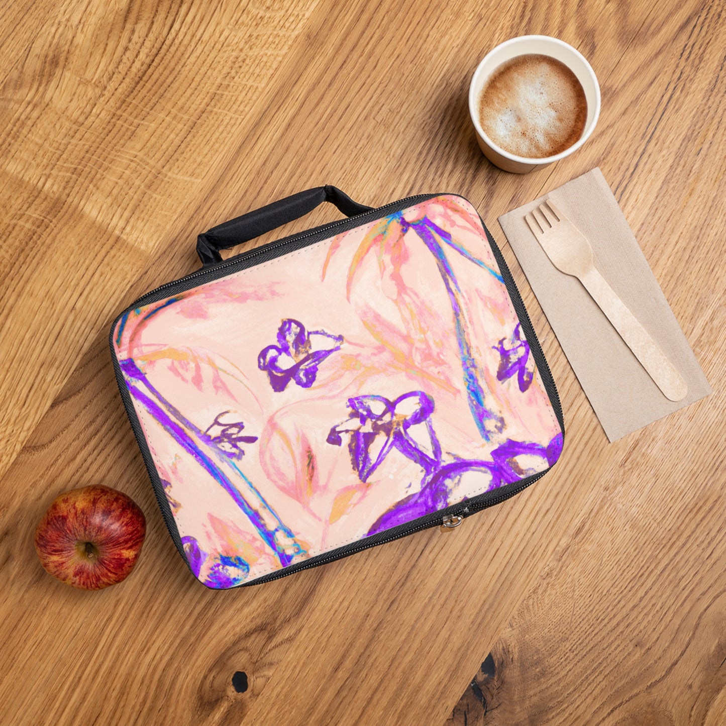 Tropical Doodles/Peach Lunch Bag - Eco-Friendly Insulated Tote, Adult and Child Lunchbox / Perfect for Picnics, Beach Outings