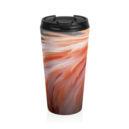 15 oz. Stainless Steel Travel Mug / Real Flamingo Feathers