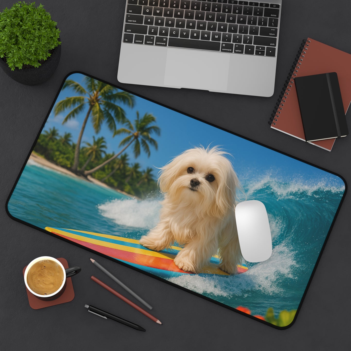 Tropical Mouse Pad/Desk Mat, 3 Sizes - Perfect for Home Office - Puppy Ariel the Dog Surfer
