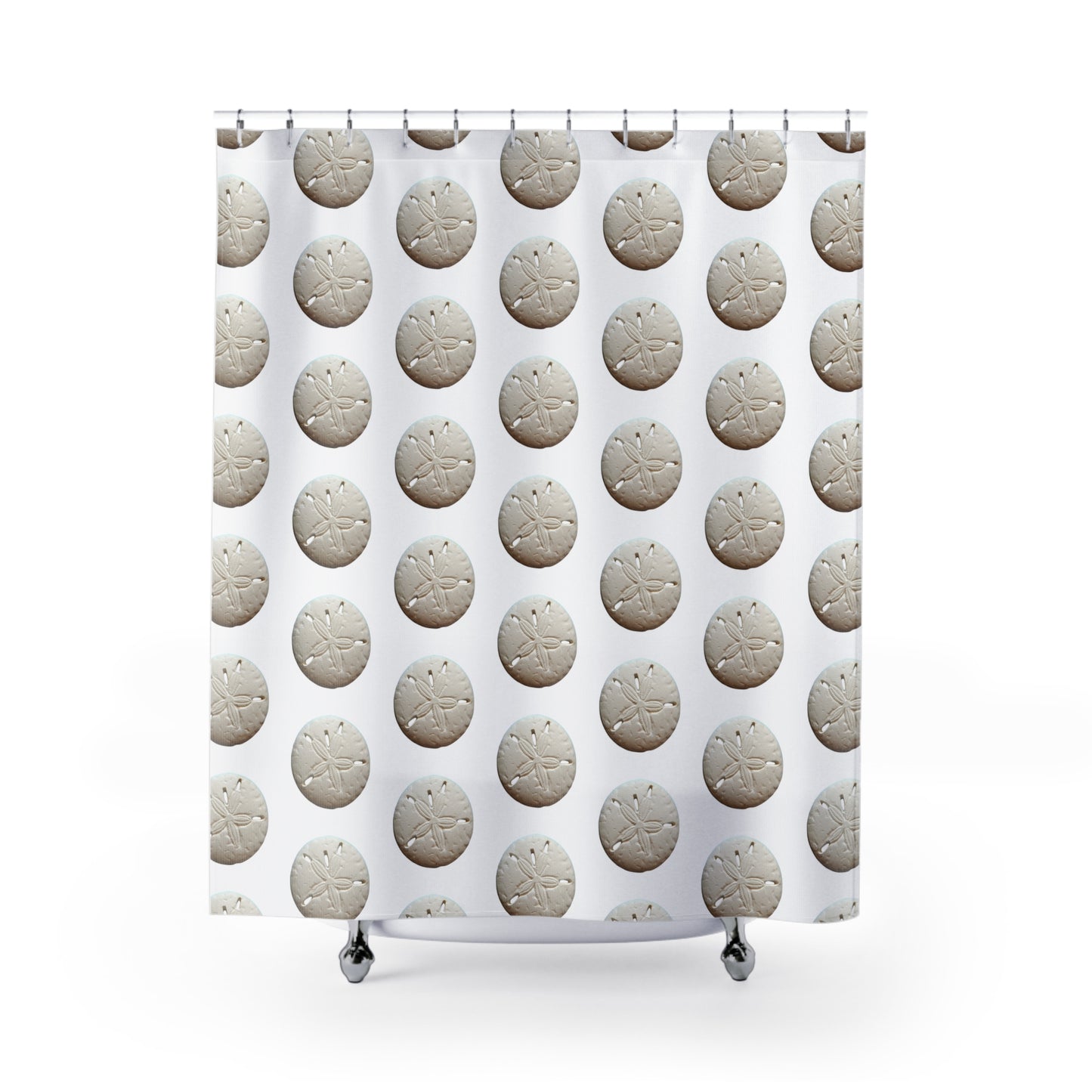 Tropical Shower Curtain - Ocean Bathroom Decor / Real Sand Dollar/White