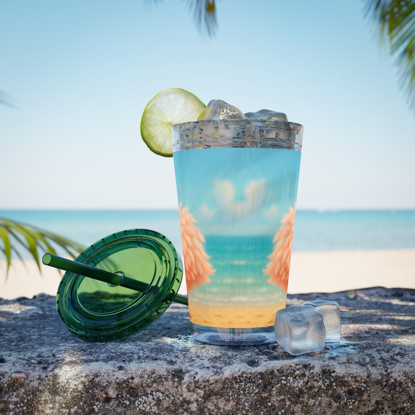 Tropical Tumbler with Straw | 16oz Colorful Travel Cup / Baby Flamingo