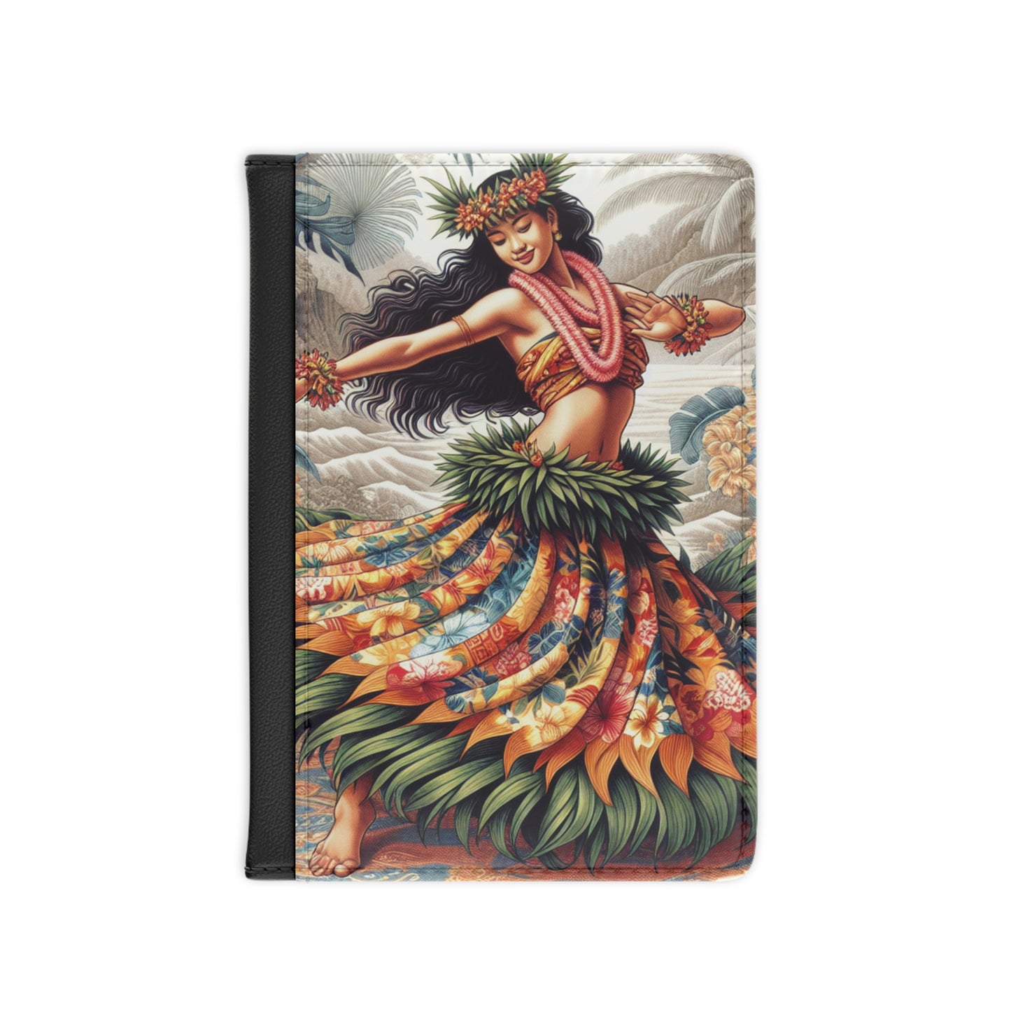 Tropical Passport Cover, Faux Leather - RFID blocking for travel security / Hawaiian Dancer Tiki