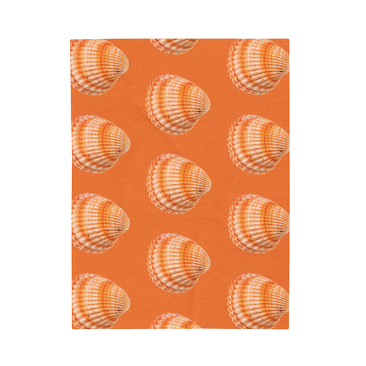 Tropical MACRO Orange Scallop/Orange Velveteen Plush Blanket - Cozy Home Decor for Coastal Lovers