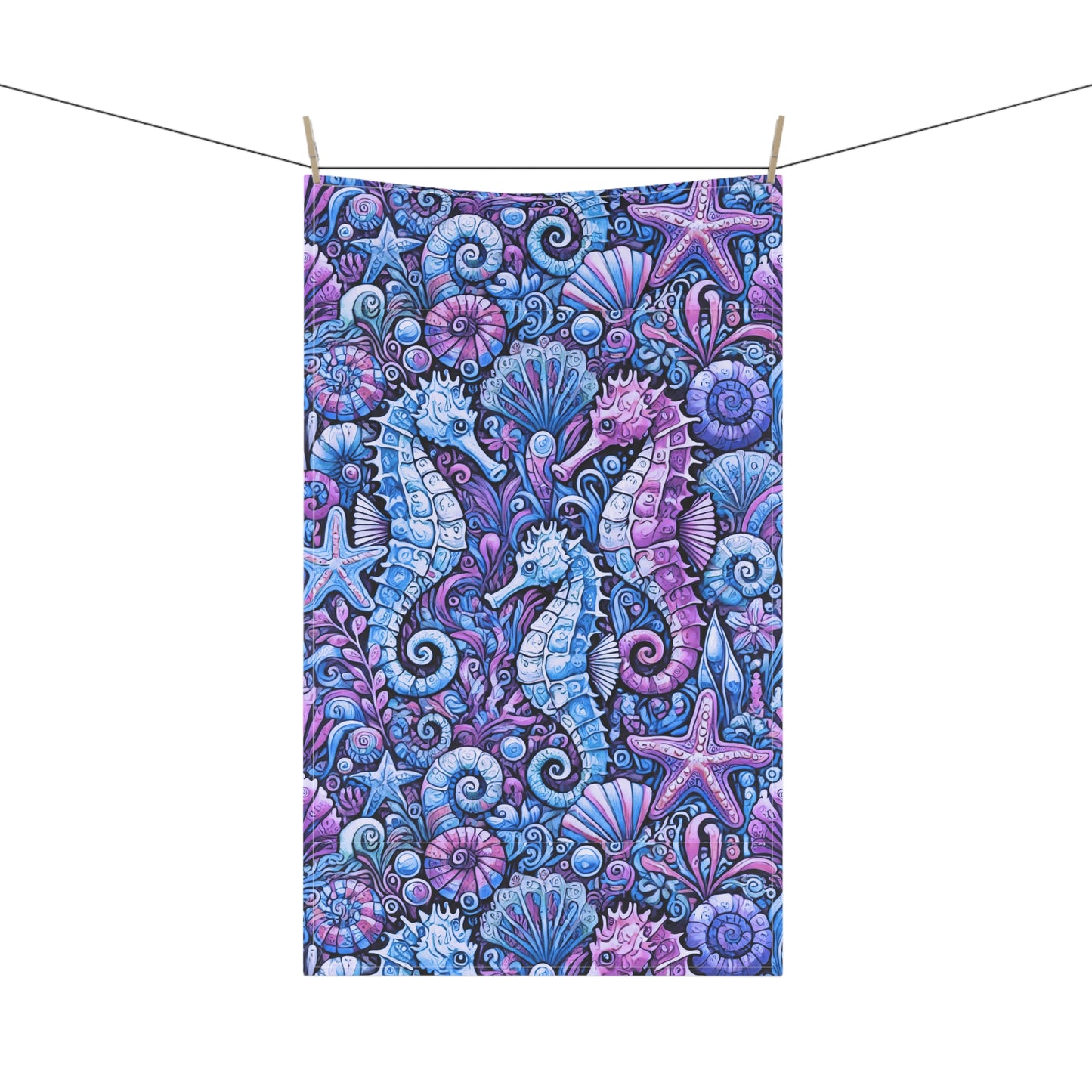 Tea Towels (cotton, poly), Seahorse Trio, Blue