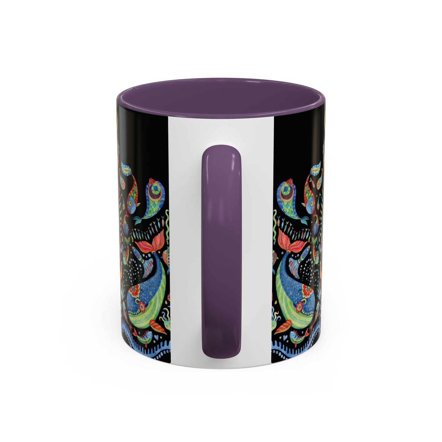 Mermaid Kingdom/Black, Coffee Mug, 8 Colors - Fun Tropical Drinkware for Beach Vibes