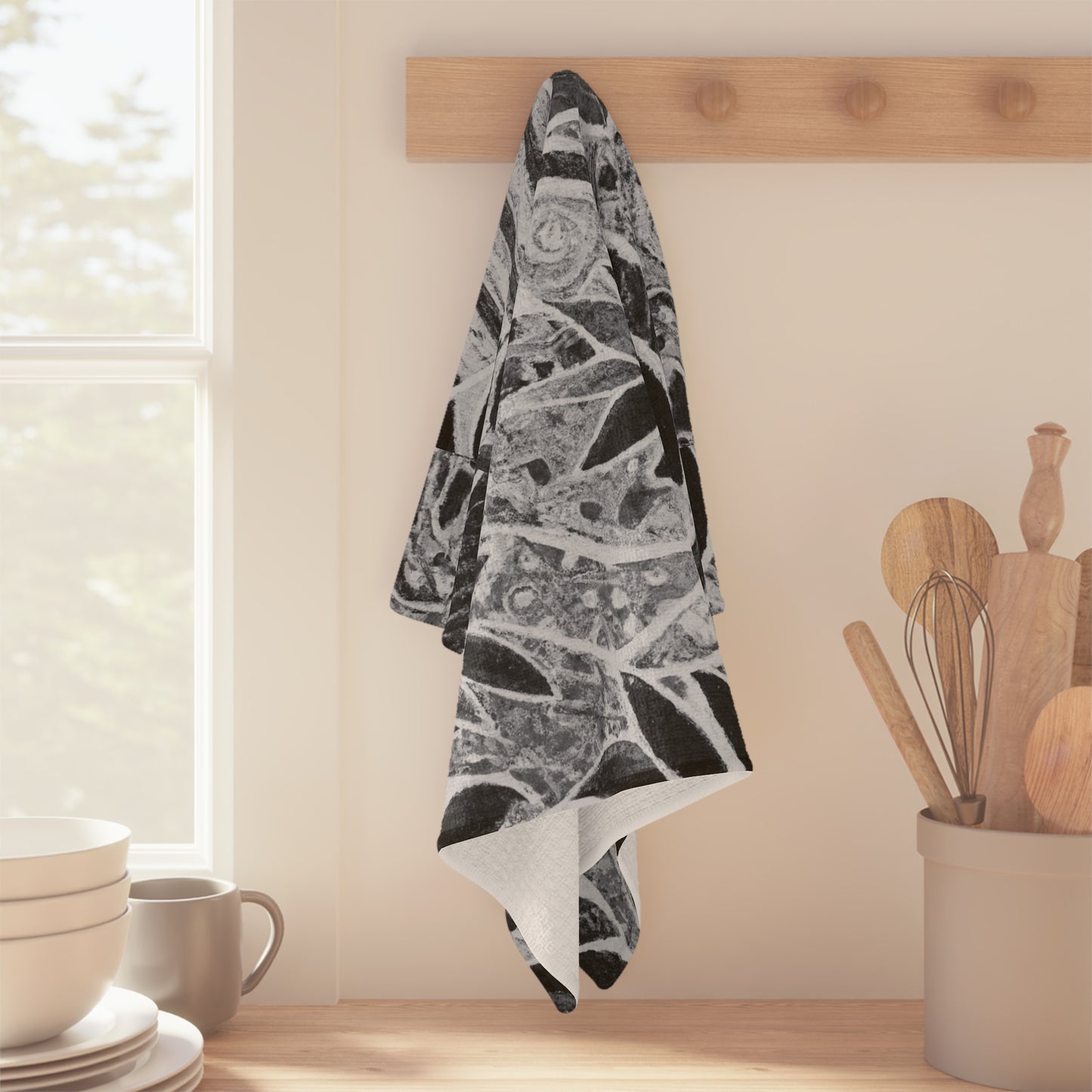 Microfiber Coffee/Tea Towel — Black & White Amazon Whimsy