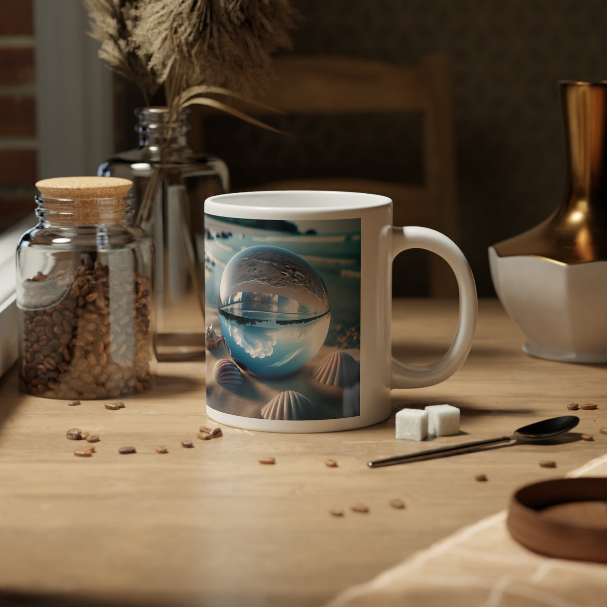 Jumbo Mug, 20oz, Beach Illusion Ball Seashells | Tropical Coffee Cup