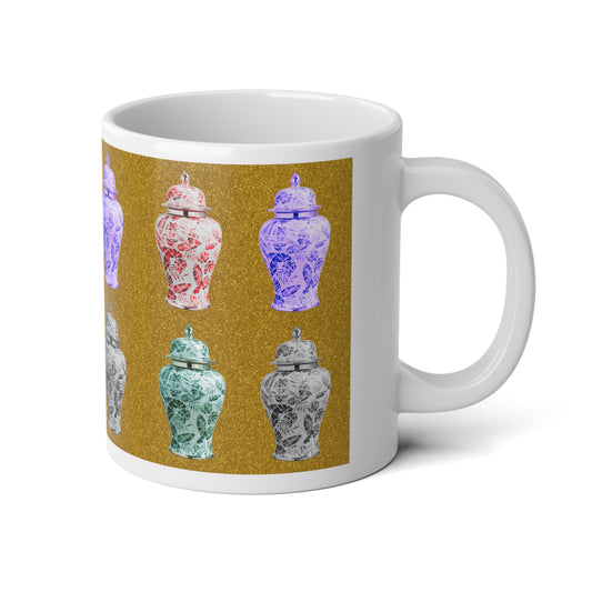 Jumbo Mug, 20oz, Pop Art Ginger Jars, Gold | Tropical Coffee Cup