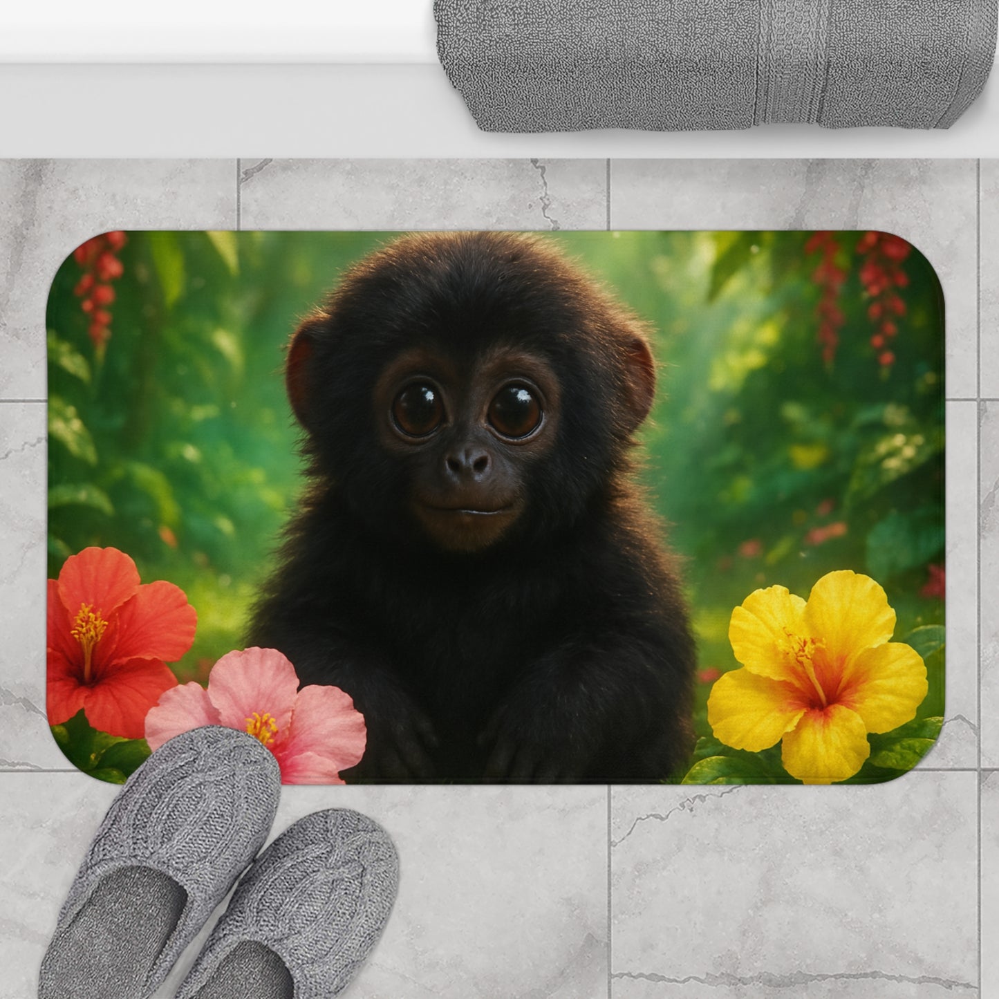 Baby Howler Monkey Bath Mat, 2 Sizes - Tropical Vibes for Home Decor