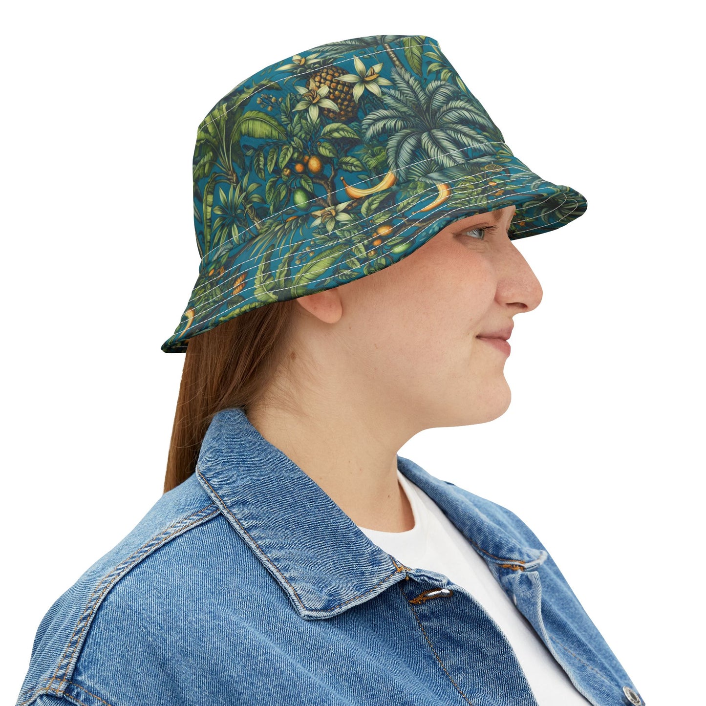 Tropical Polyester Bucket Hat, 2 Sizes - Tropical Fruit Blue