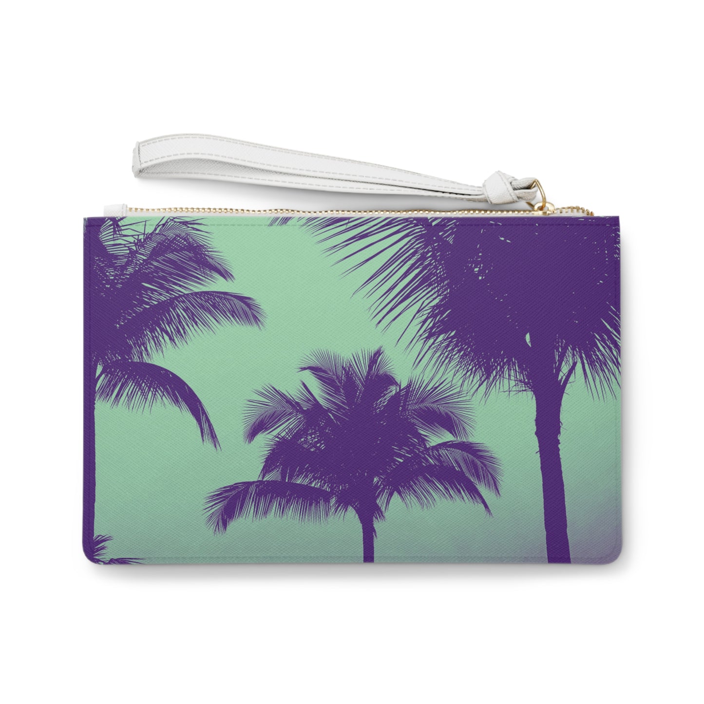 Tropical Faux Leather Clutch Bag - Perfect for Beach Adventures & Summer Vacations / Palm Glow, Minty