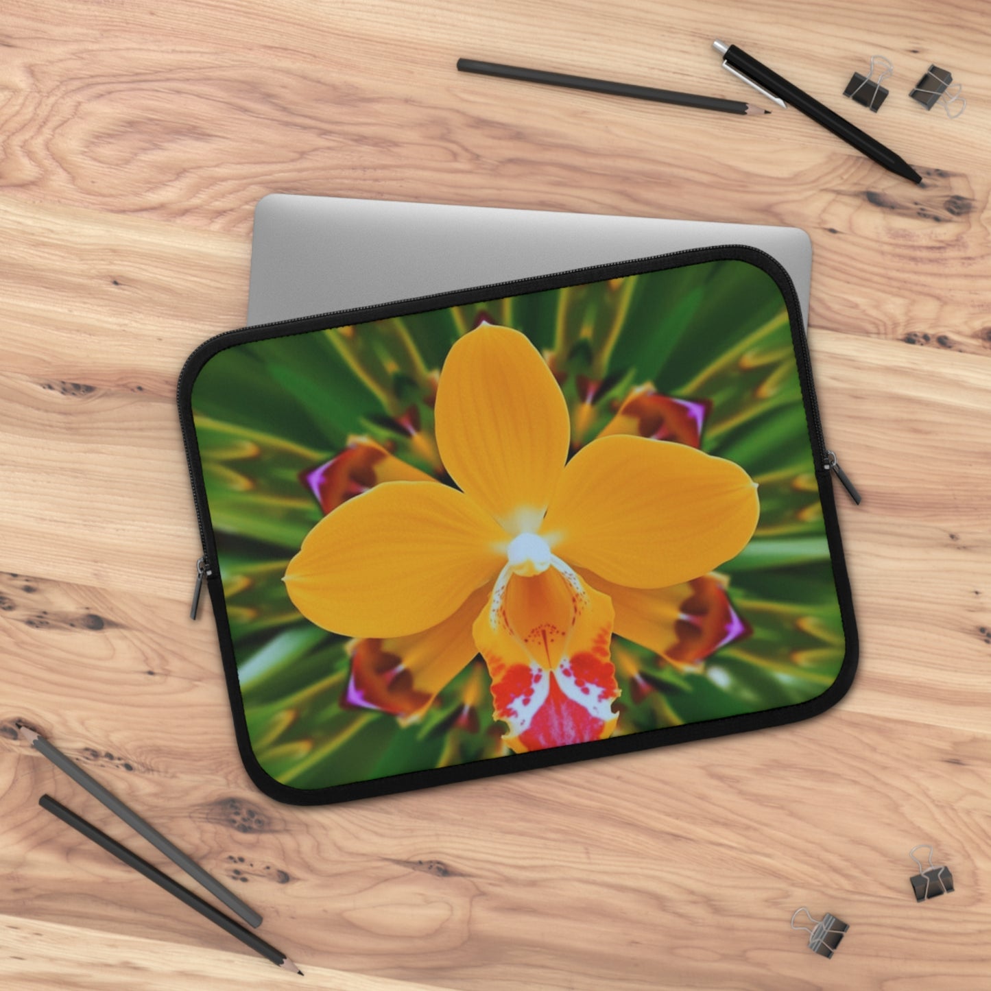 Tropical Laptop Sleeve, 5 Sizes - Perfect for Beach Lovers & Students / Kaleido Orange Orchid