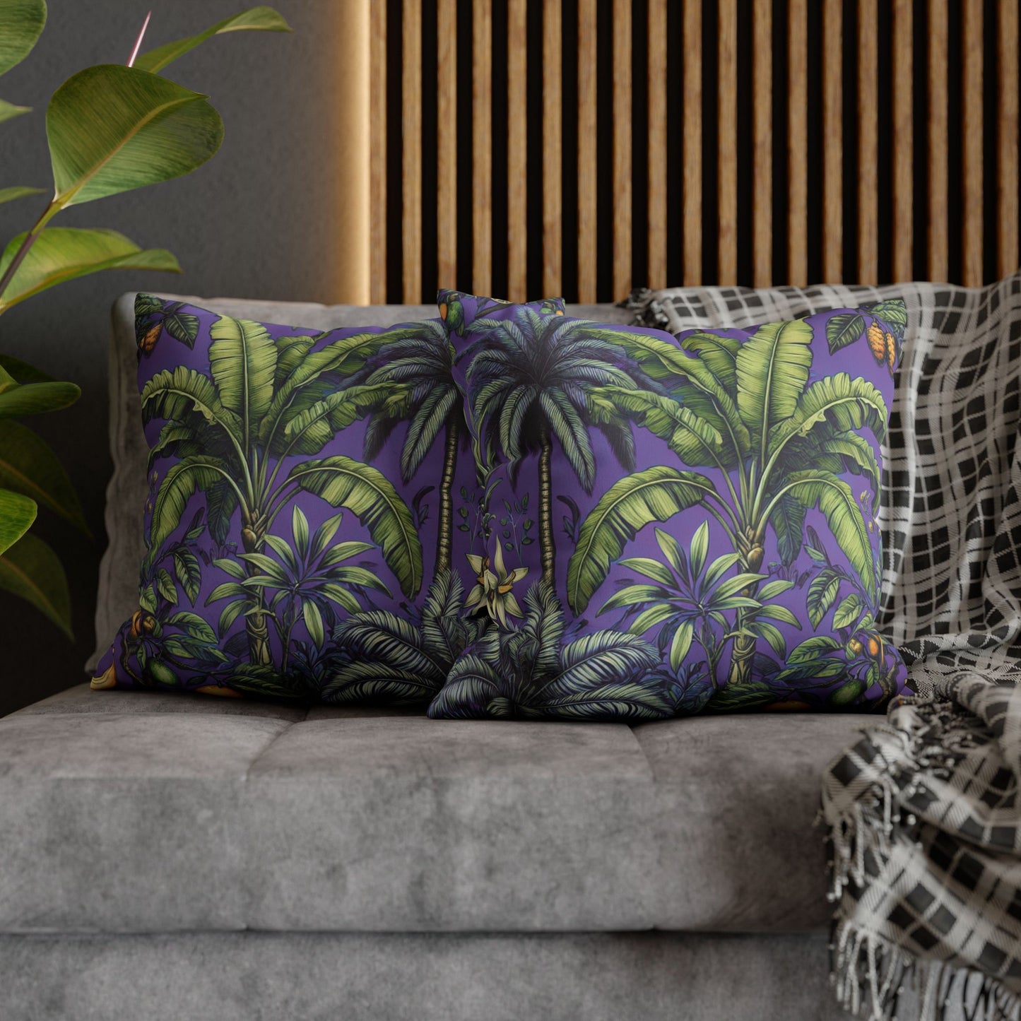 Faux Suede Square Pillowcase - Tropical Fruit, Purple