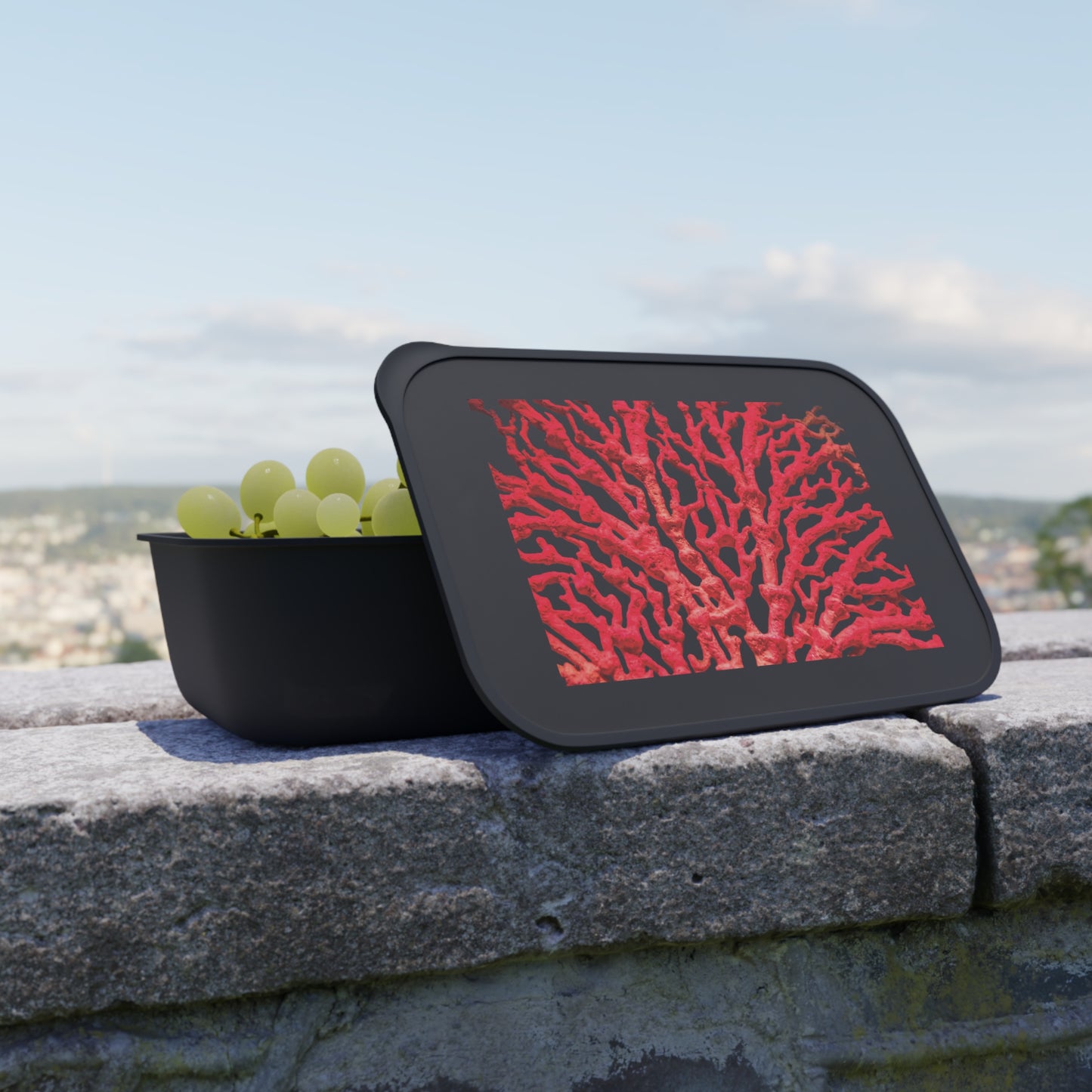 Bento Box with Utensils - Real Red Coral