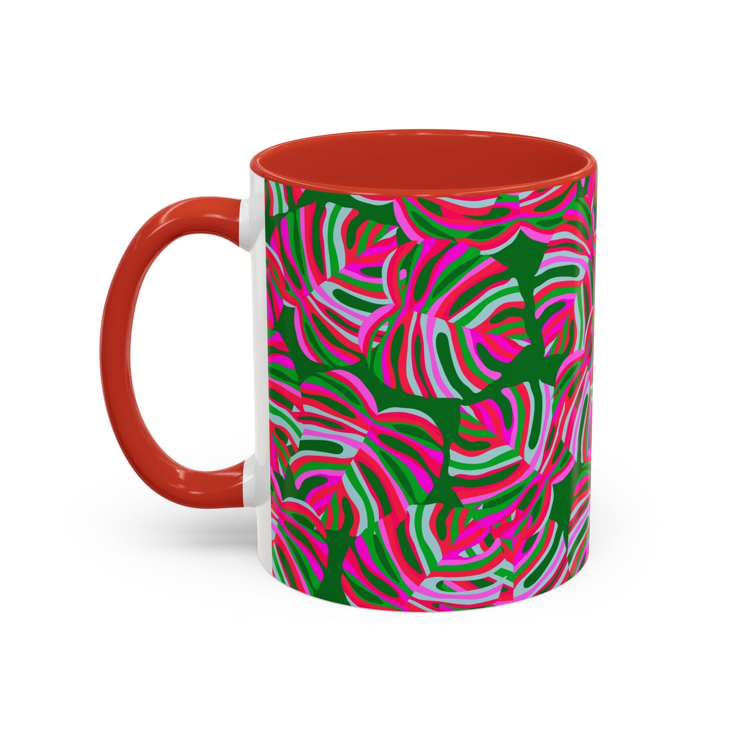 Accent Coffee Mug (11, 15oz), Monstera Pink Pop / Various Colors