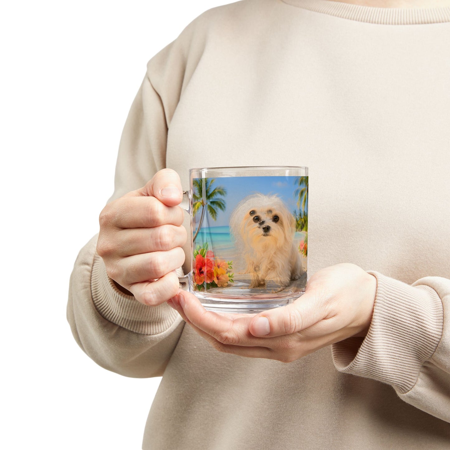 Puppy Ariel Glass Mug - 10oz, Perfect for Beach Lovers