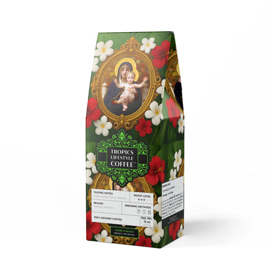Palm Harvest™ Blend (Medium Roast) Specialty Grade Craft Coffee, Religious / Tropical Virgin of the Lilies