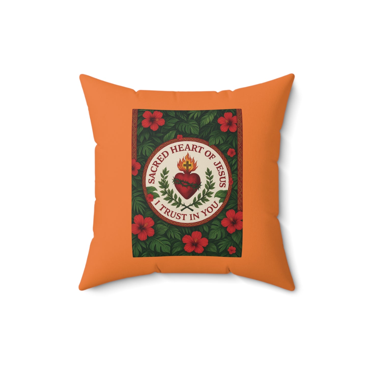 Religious Decorative Pillow - Accent Cushion, 4 Sizes / Sacred Heart of Jesus Prayer, Crusta Lt. Orange