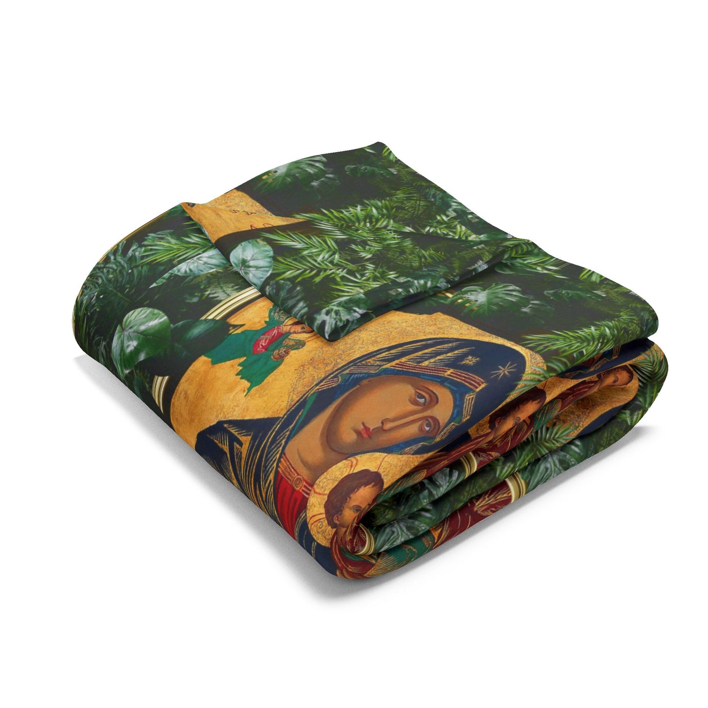 Our Lady of Perpetual Help Religious Fleece Blanket - Colorful Tropical Design