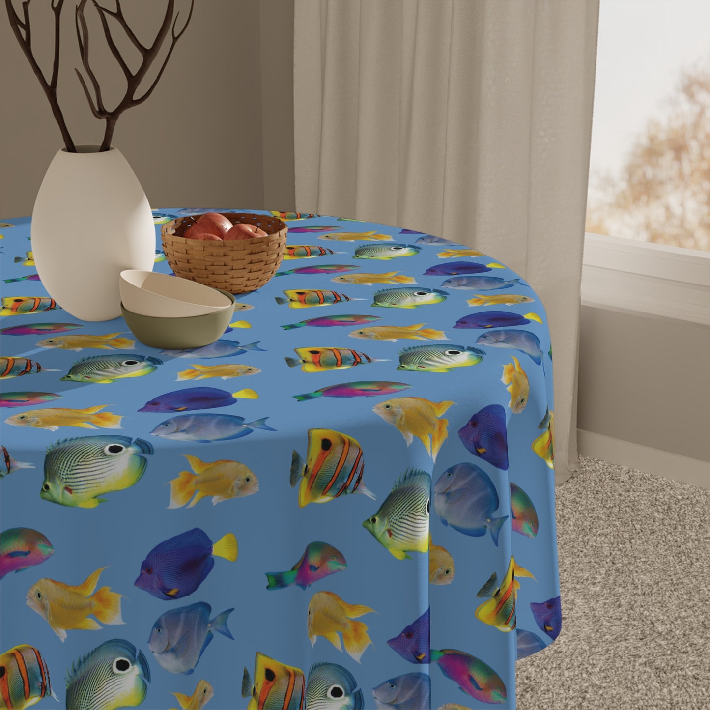 School of Fish/Lt. Blue Tablecloth, 55" x 55"