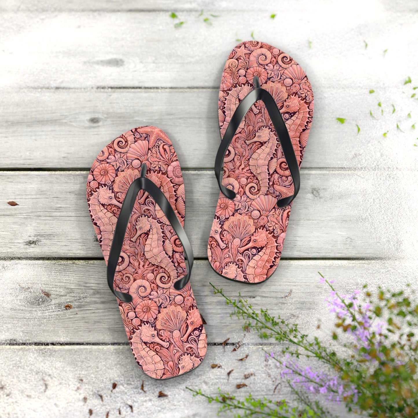 Flip Flops - Seahorses/Red