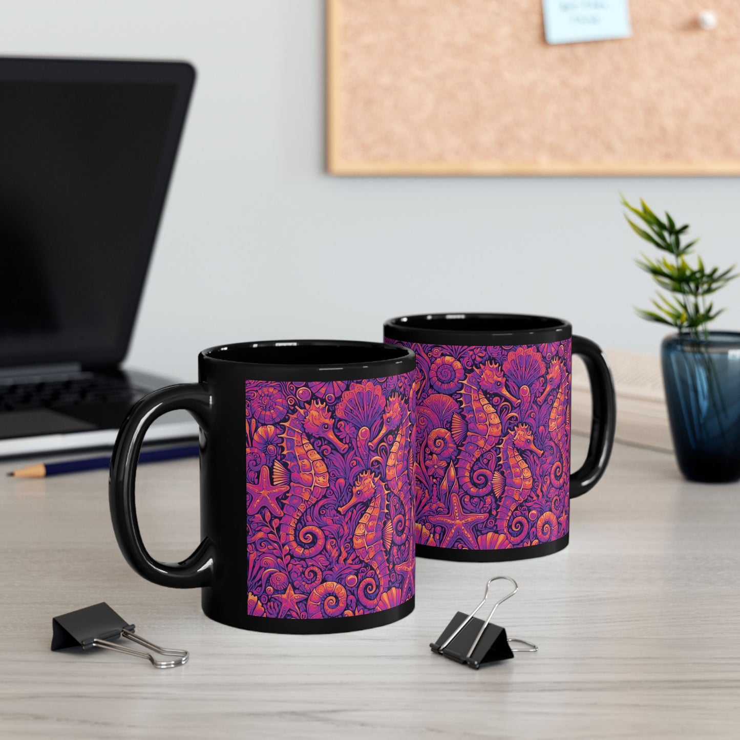 Black Coffee Mug - Seahorse Trio, Heatwave