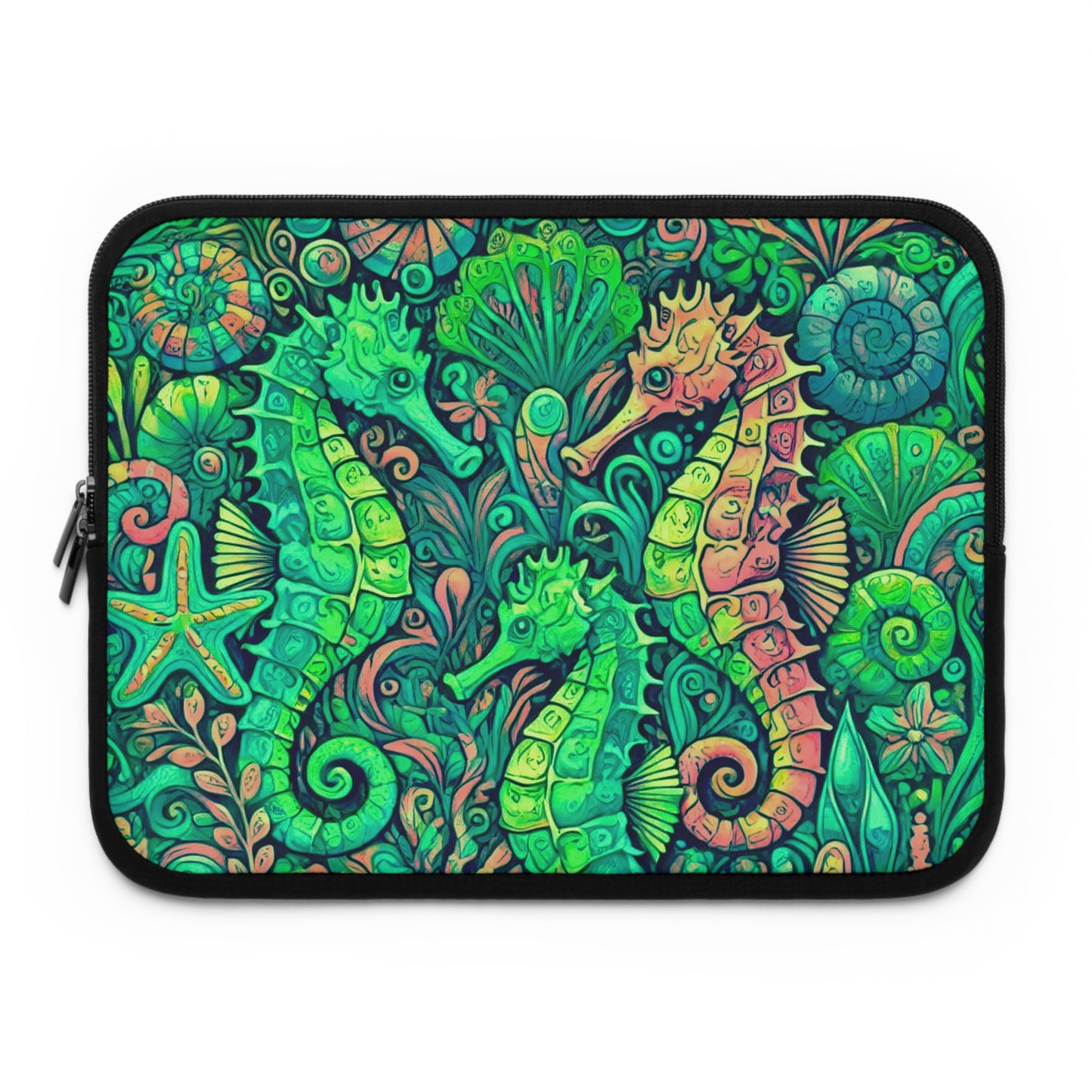 Tropical Laptop Sleeve, 5 Sizes - Perfect for Beach Lovers & Students / Seahorses,  Lime
