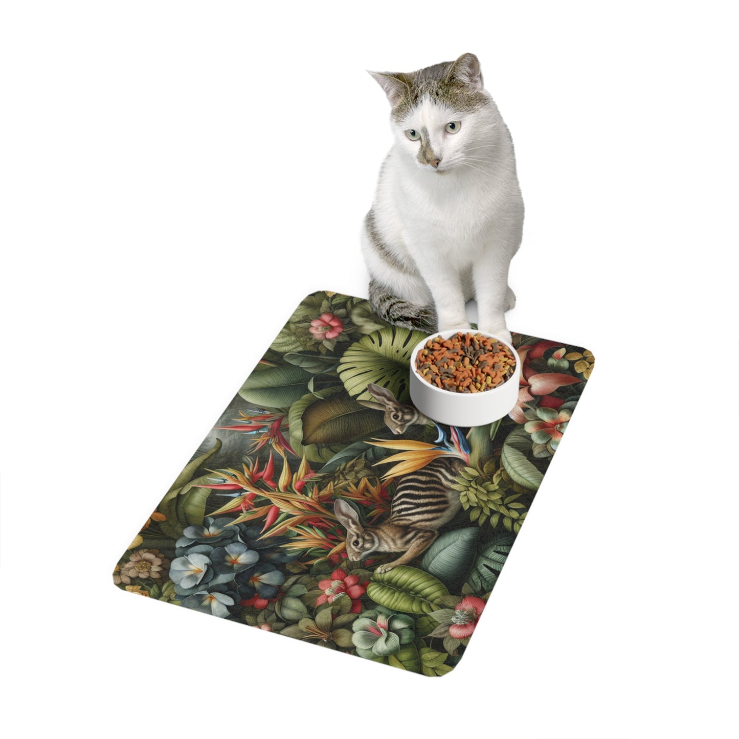 Pet Food Mat (12x18) - Rainforest Rabbit Outing