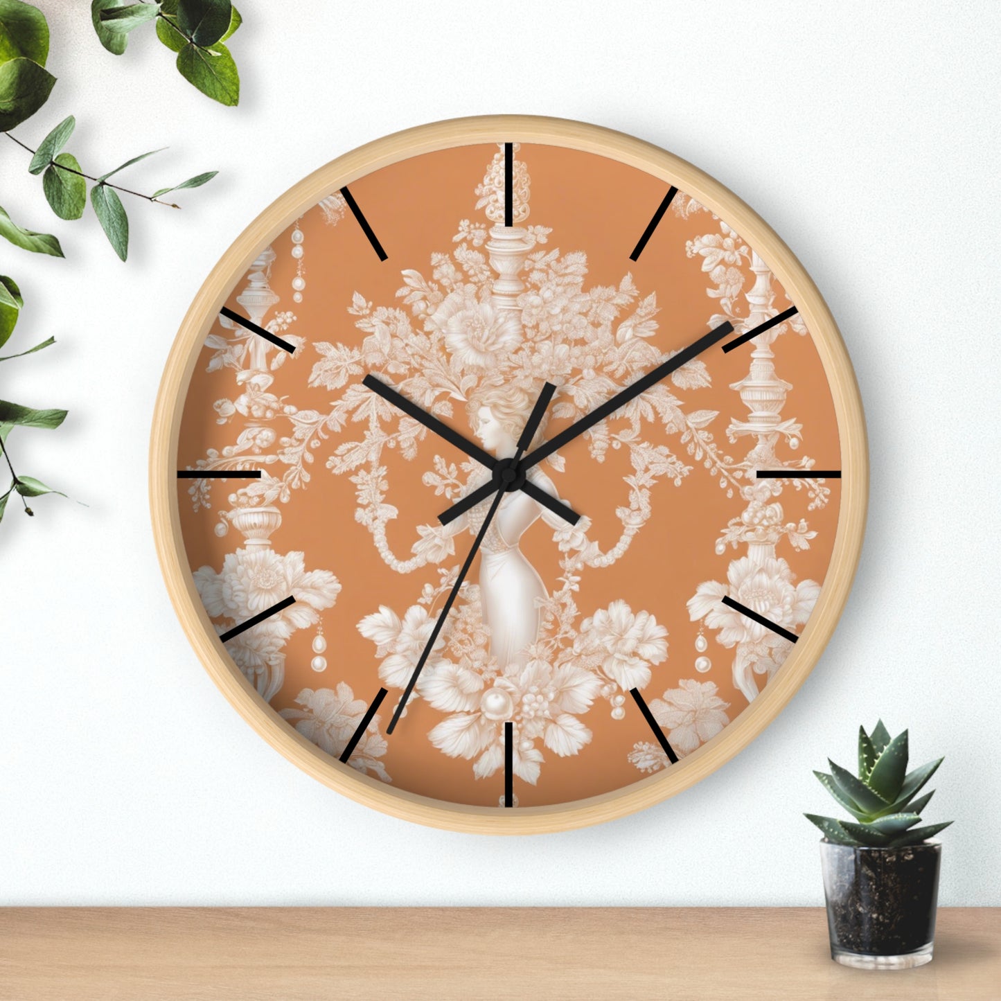 Wall Clock, Pearl Lady Toile / Melon, Hands/Base Variants