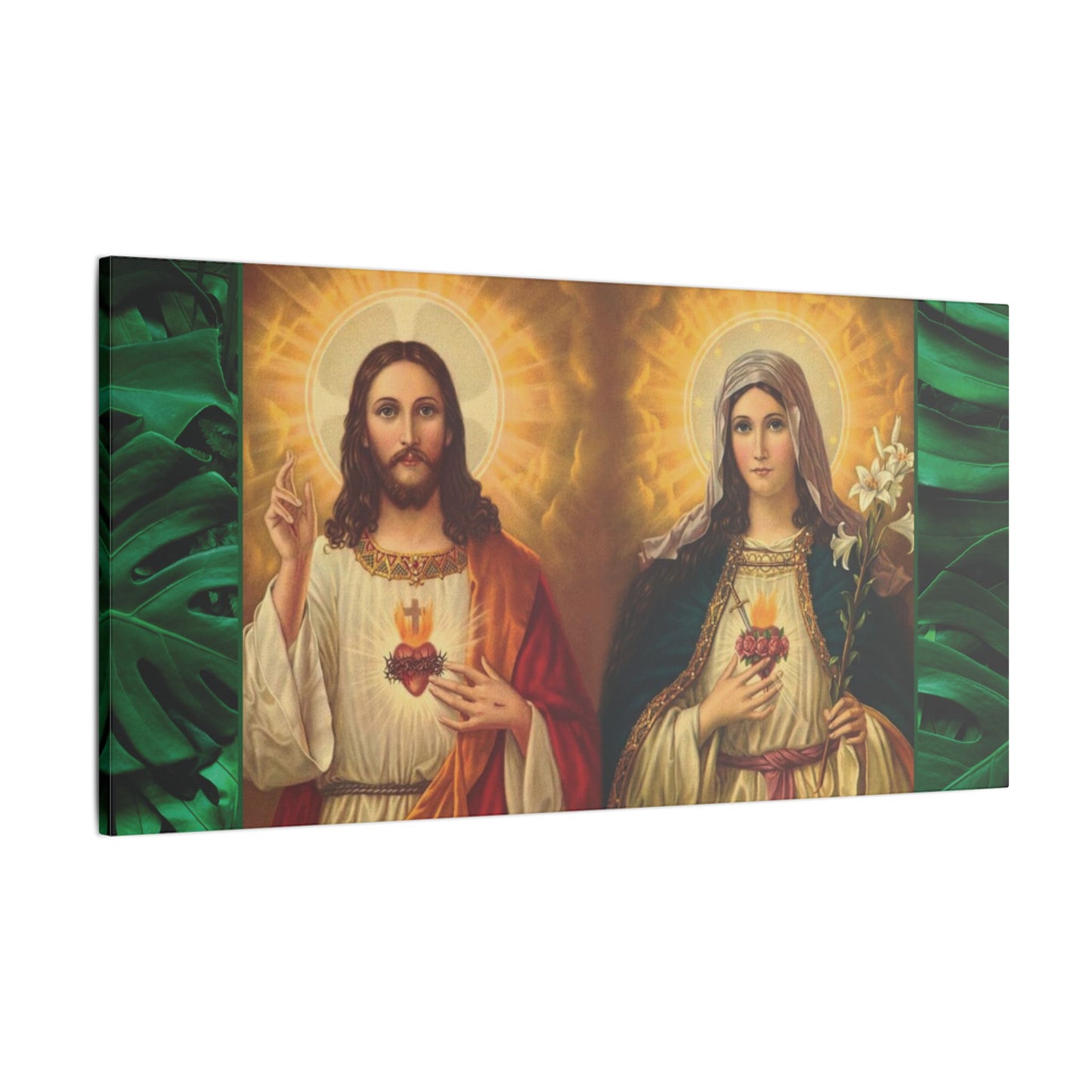 "Tropical Rainforest Jesus and Mary" Religious Canvas Artwork - Stretched Canvas Print / Byzantine Icons