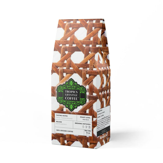 Midnight Surf Blend™ (Medium-Dark Roast) Specialty Grade Craft Coffee / Chair Wicker, Brown