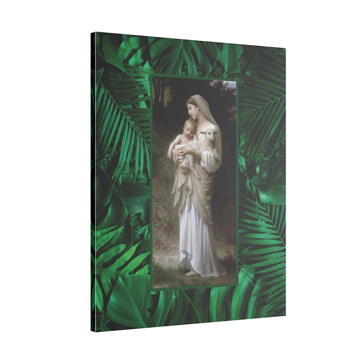 "Tropical Rainforest Innocence" Religious Canvas Artwork - Stretched Canvas Print / Virgin Mary & Jesus