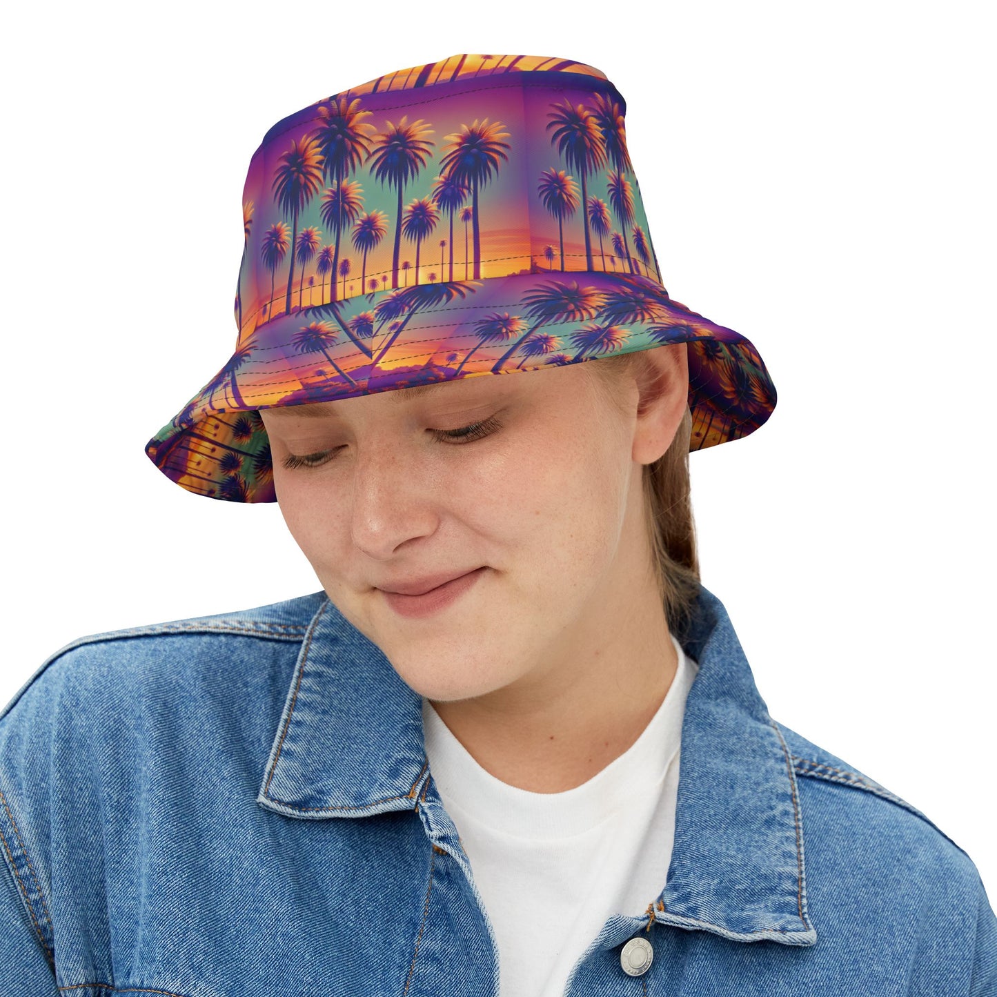 Tropical Polyester Bucket Hat, 2 Sizes - Sunset Palms