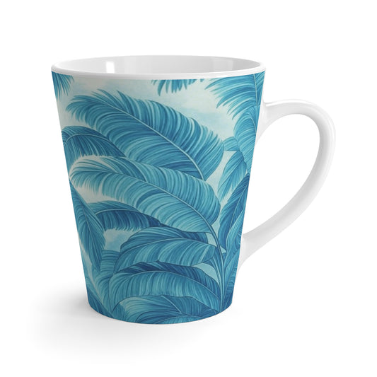 Latte White Mug - Perfect for Coffee Enthusiasts / Palm Serenity, Turquoise