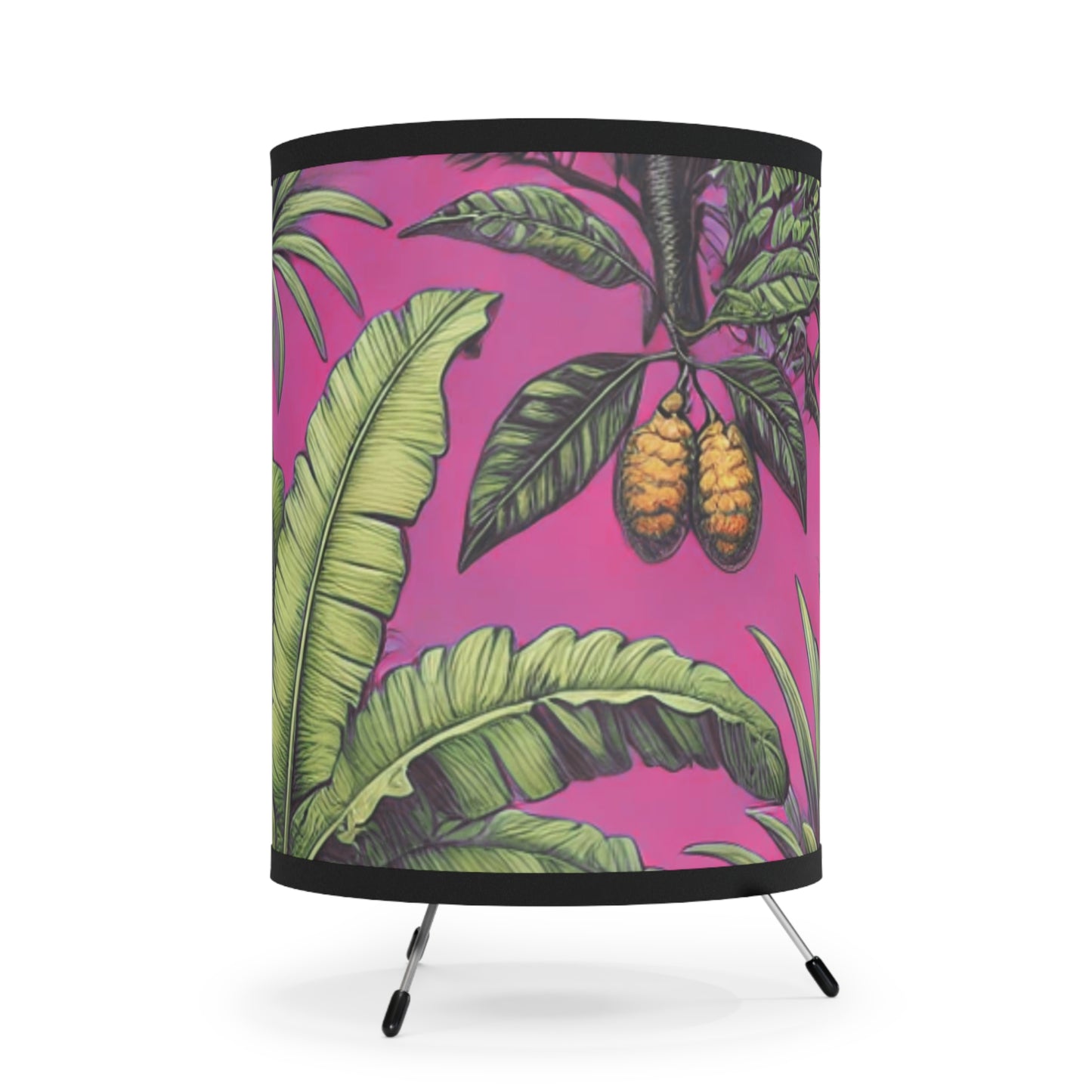 Tropical Fruit/Hot Pink Tripod Lamp with Artistic High-Res Shade - Perfect for Home Décor