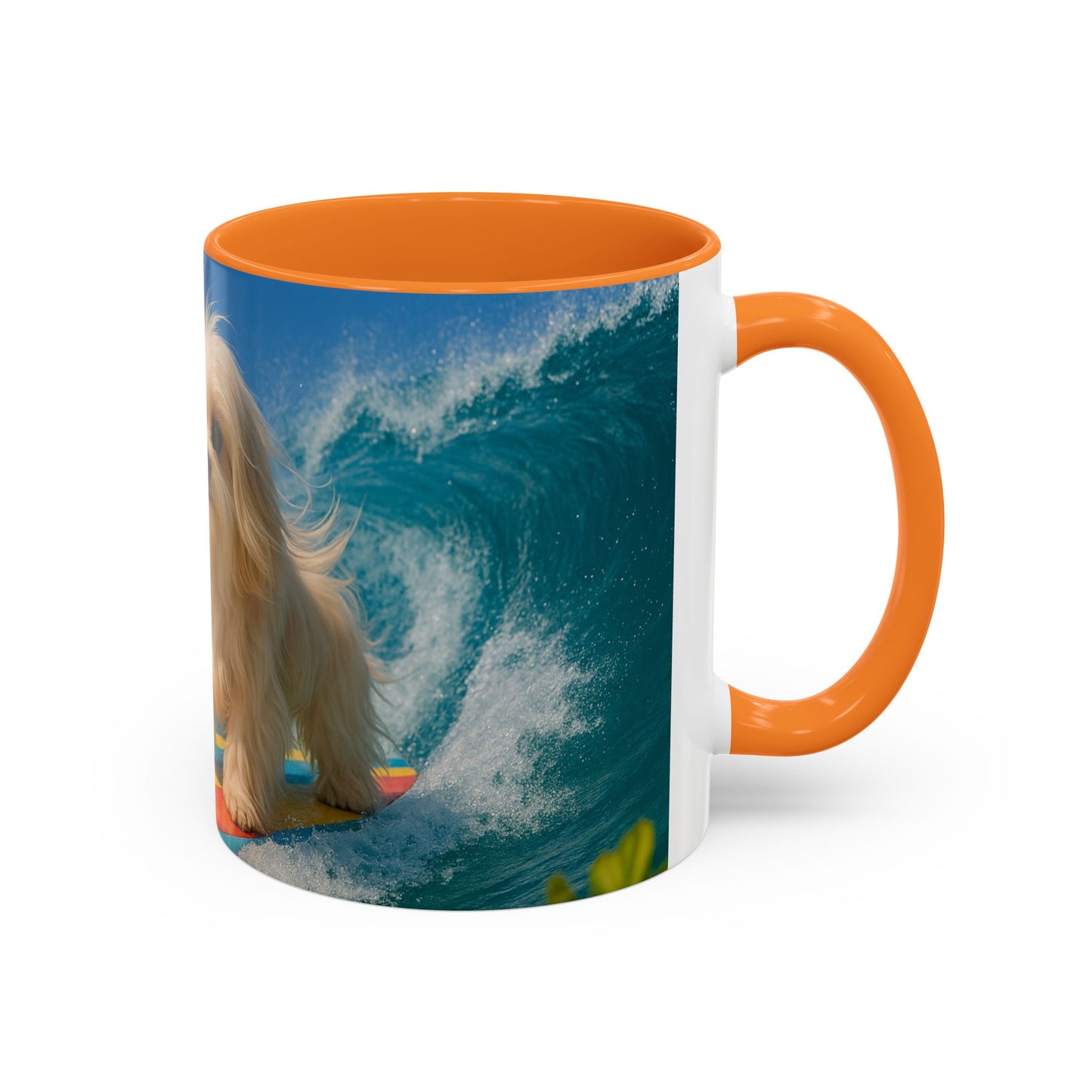 Vibrant Beach Coffee Mug - 11oz & 15oz / Puppy Ariel the Dog Surfer