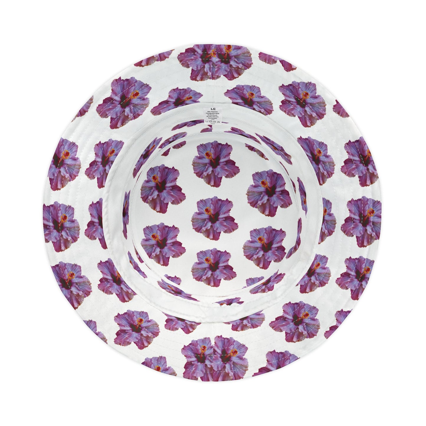 Tropical Polyester Bucket Hat, 2 Sizes - Hibiscus Flower/Purple