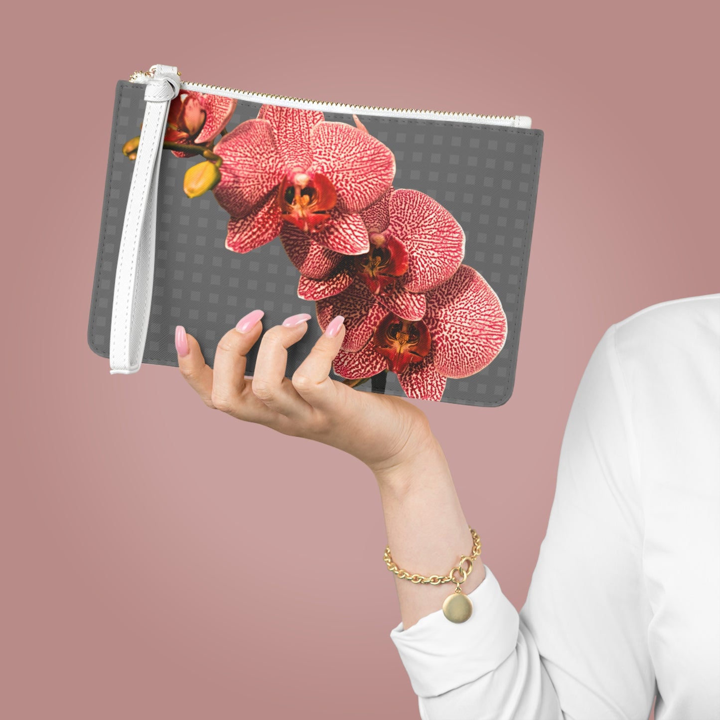 Tropical Faux Leather Clutch Bag - Perfect for Beach Adventures & Summer Vacations / Red Orchid