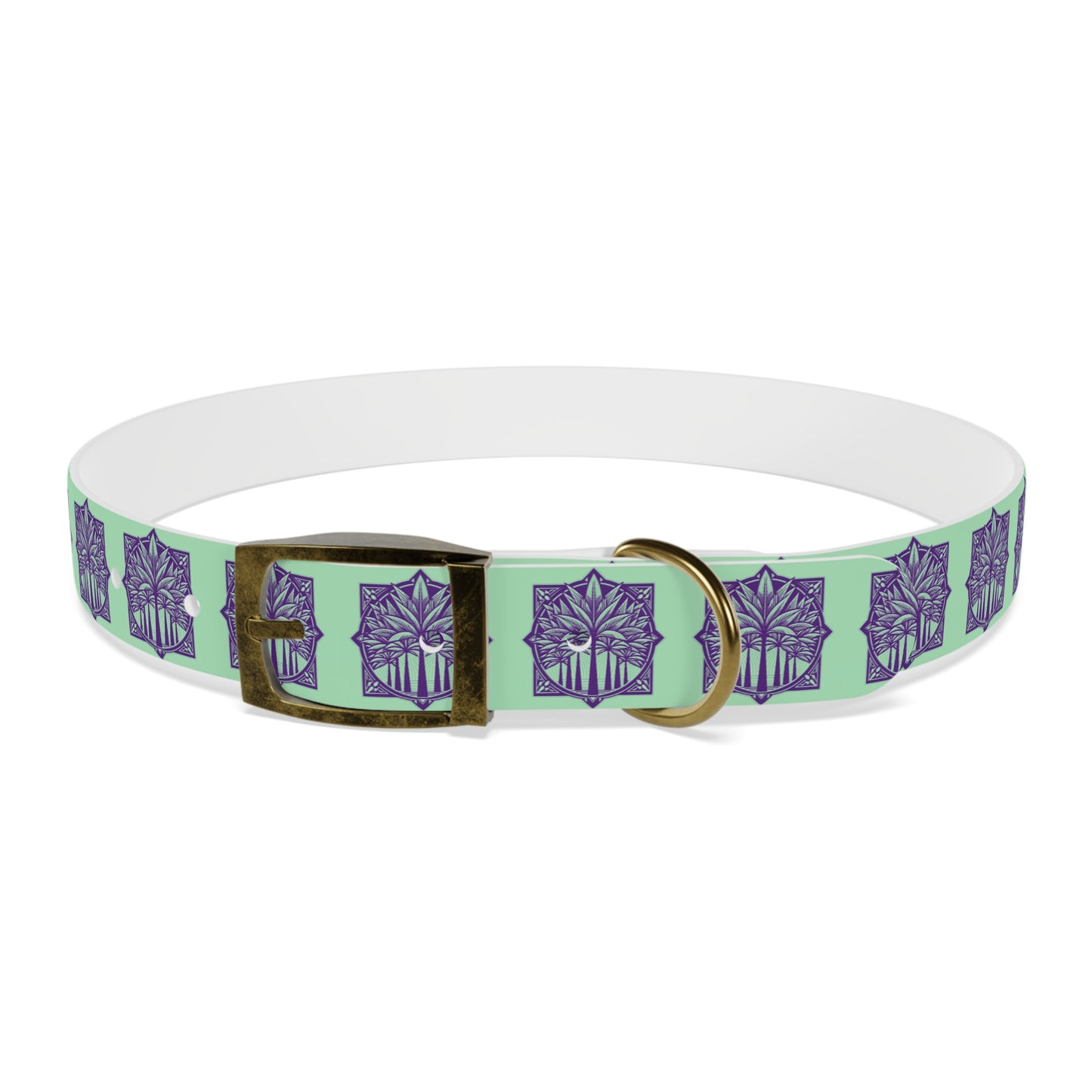 Dog Collar - Deco Palm Trees, Mint Green