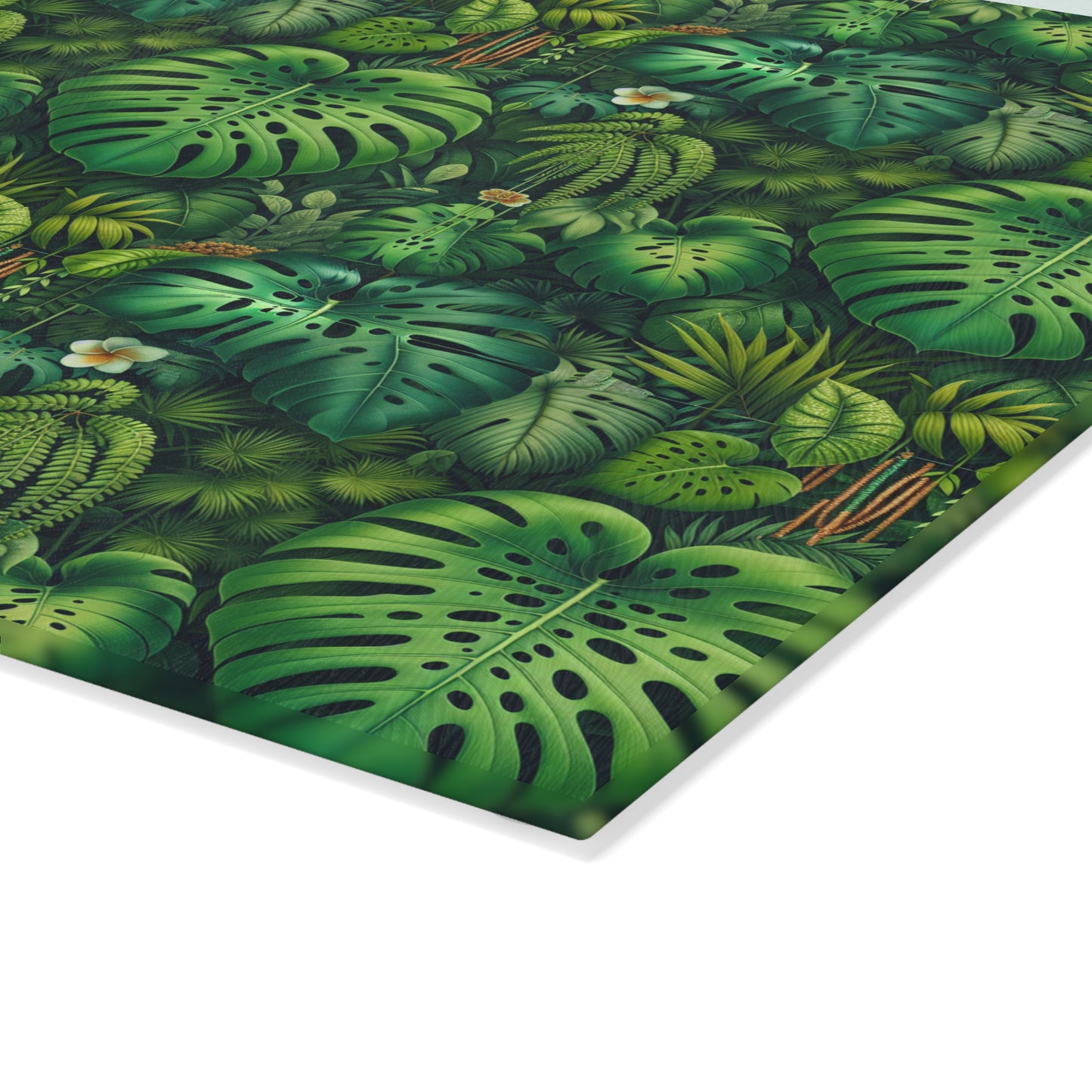 Glass Cutting Board, 2 sizes - Rainforest Greenery