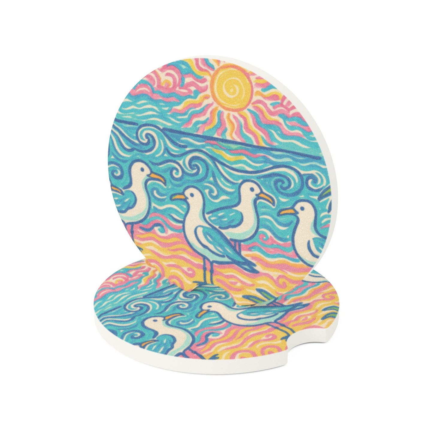 Soapstone Car Coaster - Tropical Beach Seagulls