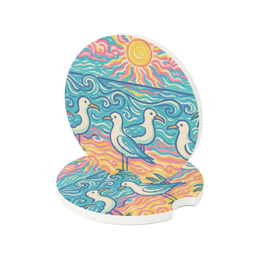 Soapstone Car Coaster - Tropical Beach Seagulls