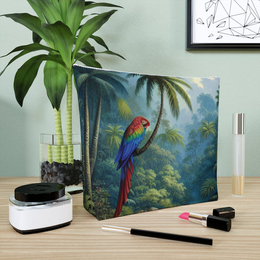 Tropical Cotton Cosmetic Bag, Makeup Pouch, 5 Sizes / Sleeping Beauty Parrot