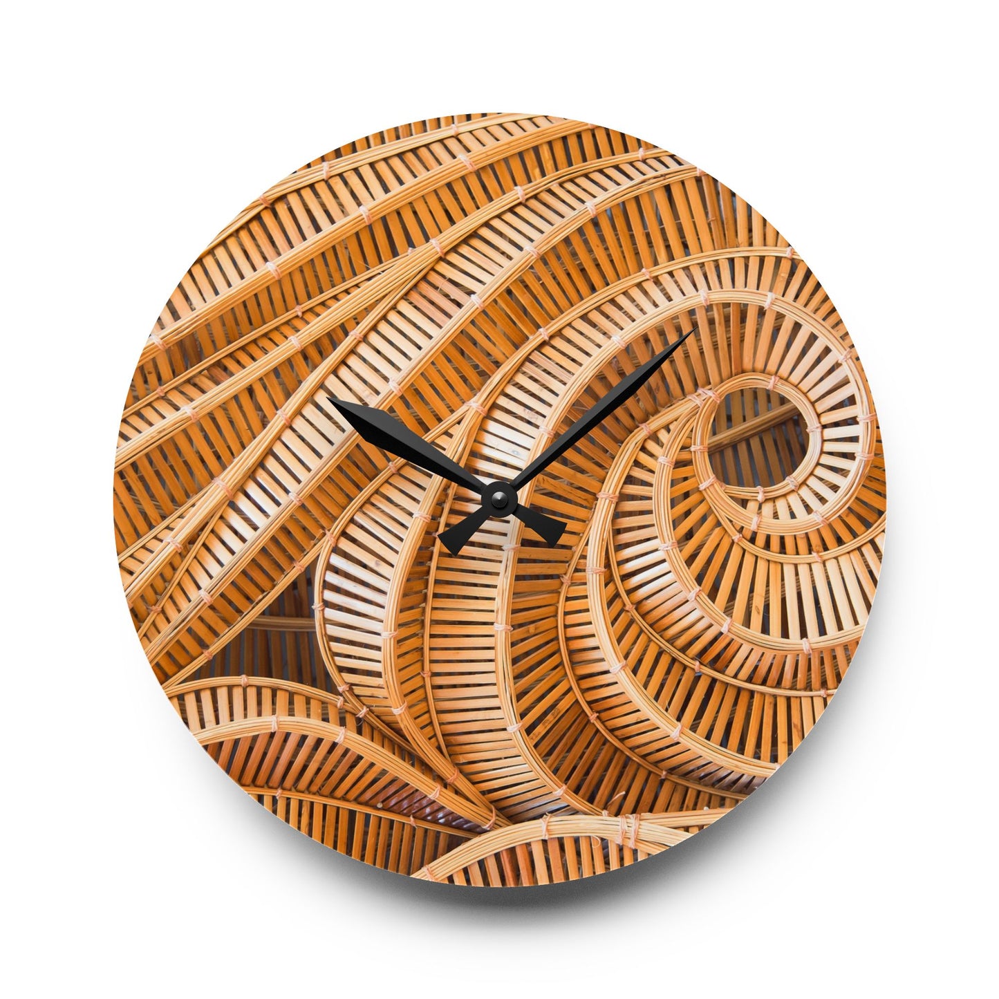 Acrylic Wall Clock, Natural Bamboo Spiral