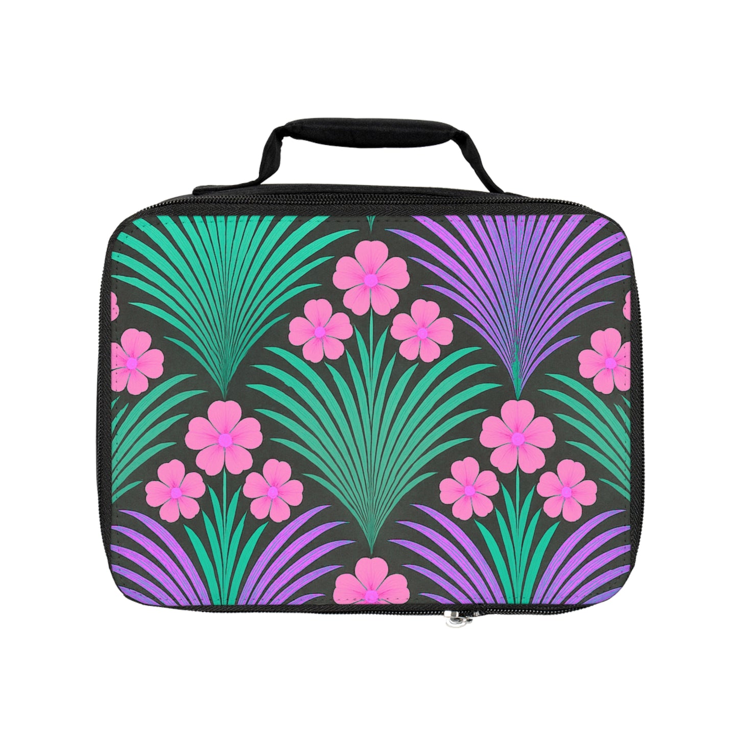 Midnight Hibusic Deco/Pink Lunch Bag - Eco-Friendly Insulated Tote, Adult and Child Lunchbox / Perfect for Picnics, Beach Outings