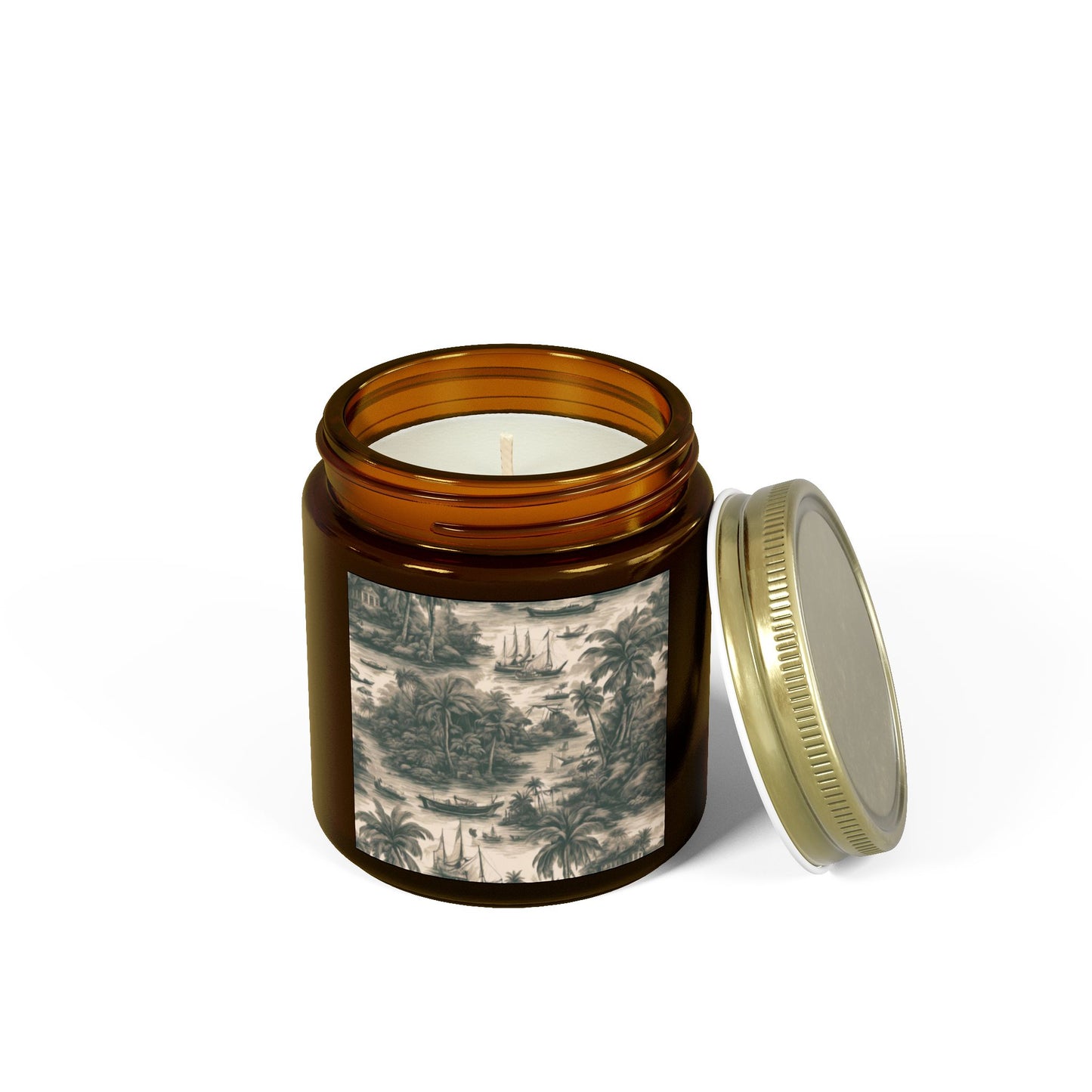 Scented Candles, Coconut Apricot Wax (4oz, 9oz) - Tropical Toile #1, Black