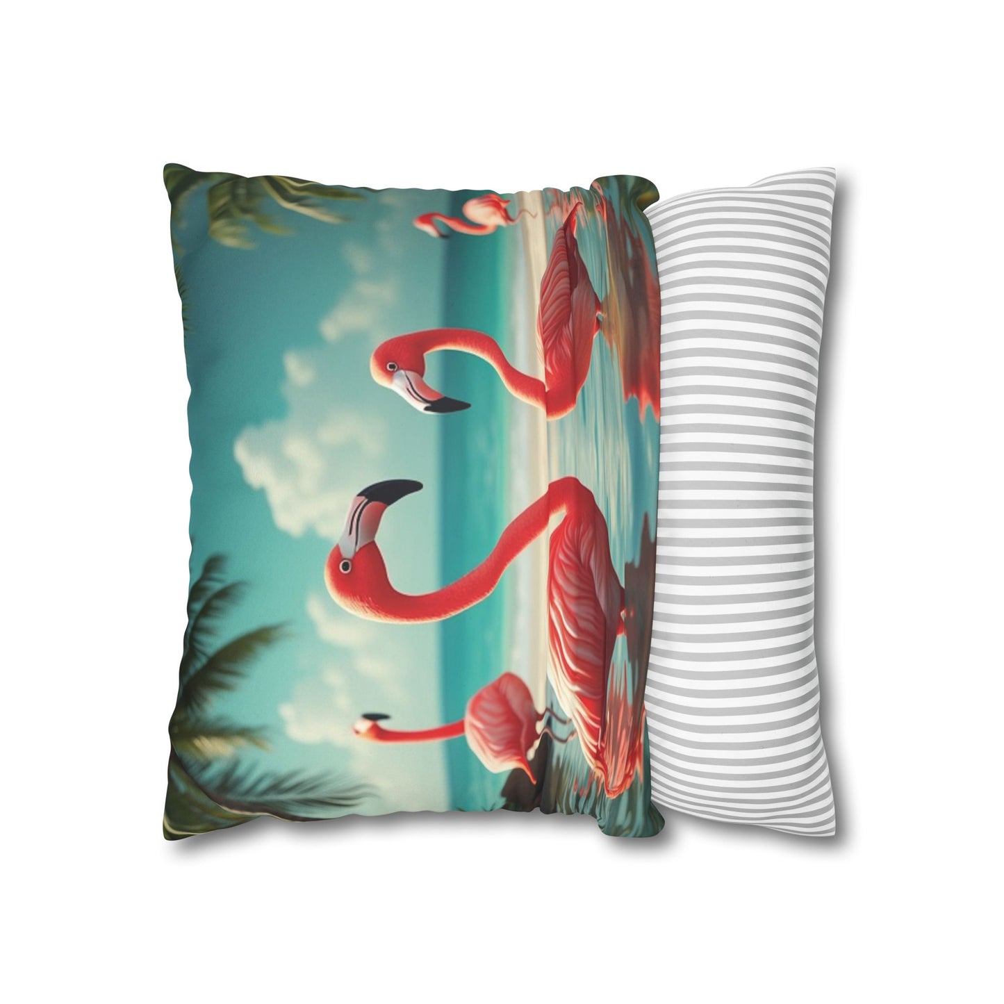 Faux Suede Square Pillowcase - Morning Dip Flamingos