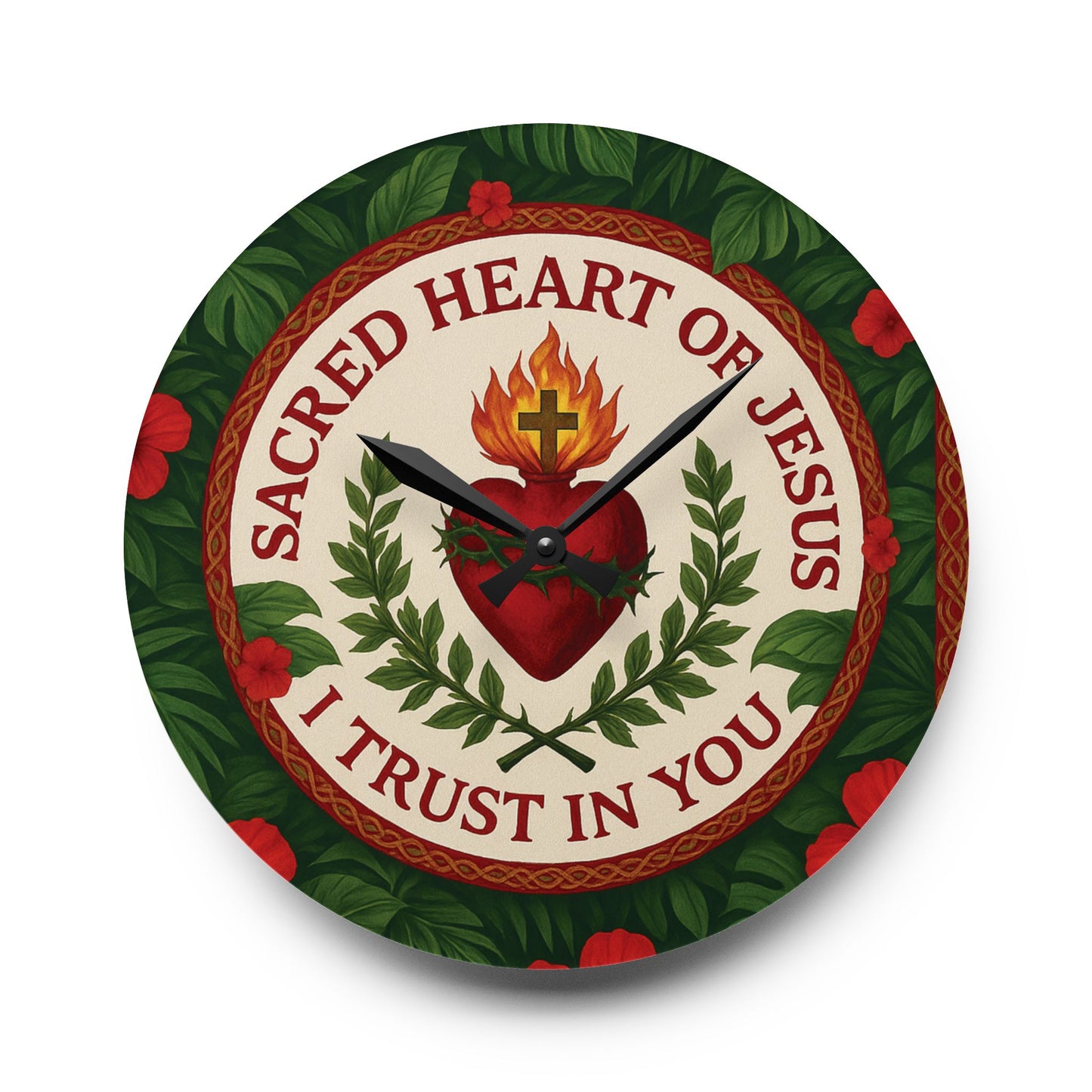 Religious Acrylic Wall Clock / Sacred Heart of Jesus Prayer